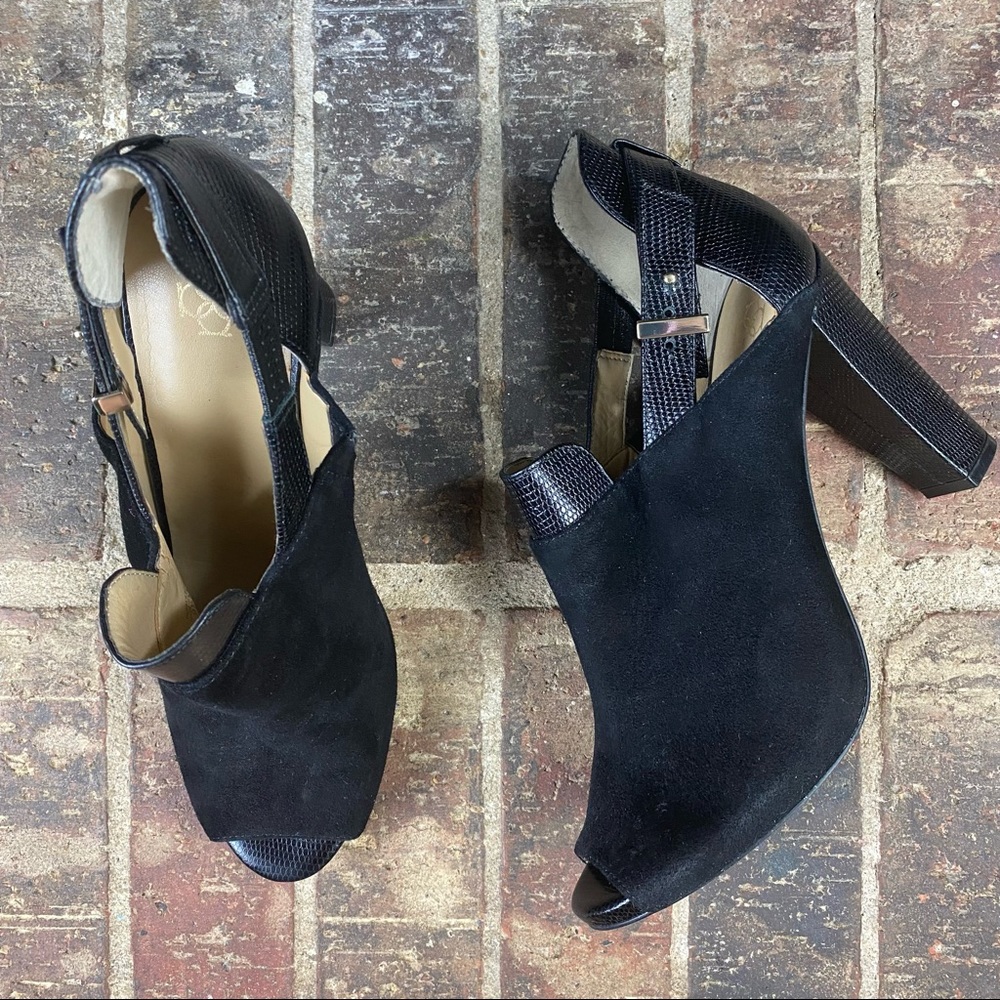 Ann Taylor Black Analeigh Suede Peep Toe Heels 9.5